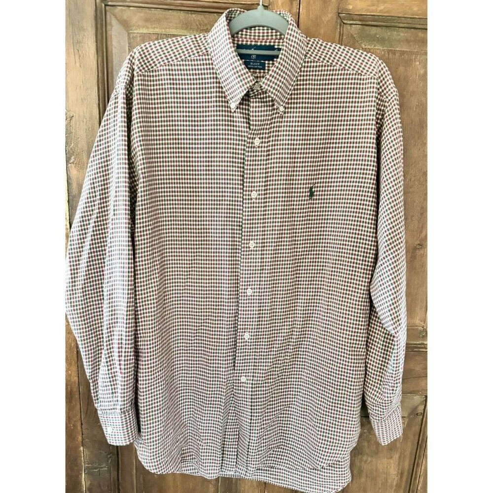 Polo Ralph Lauren Blake Men's Medium Burgundy Green Check Button Down Shirt - Picture 2 of 5